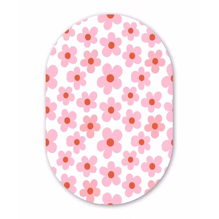 Bloemen - Patroon - Modern - Roze - Wit Wandcirkel Ovaal Forex klein -3d