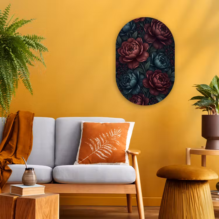 Bloemen - Patroon - Natuur - Klassiek - Donker Wandcirkel Ovaal Forex klein -sfeer4
