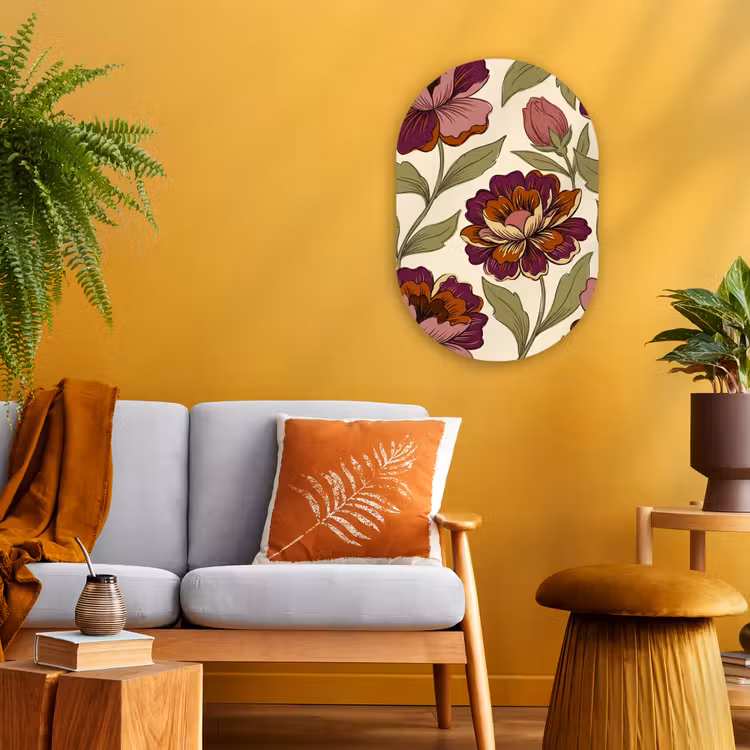 Bloemen - Patroon - Natuur - Modern - Paars Wandcirkel Ovaal Forex klein -sfeer4