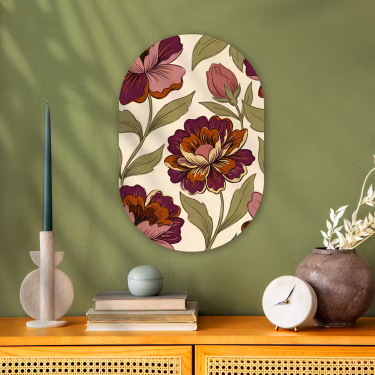 Bloemen - Patroon - Natuur - Modern - Paars Wandcirkel Ovaal Forex klein -sfeer2