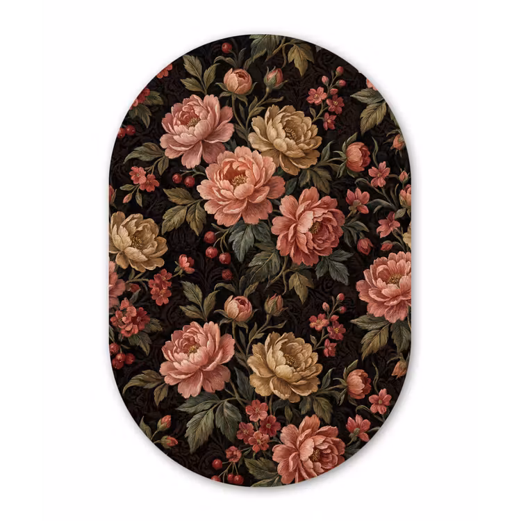 Bloemen - Patroon - Natuur - Vintage - Roze Wandcirkel Ovaal Forex klein -3d