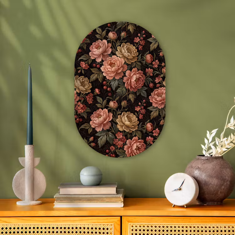 Bloemen - Patroon - Natuur - Vintage - Roze Wandcirkel Ovaal Forex klein -sfeer2