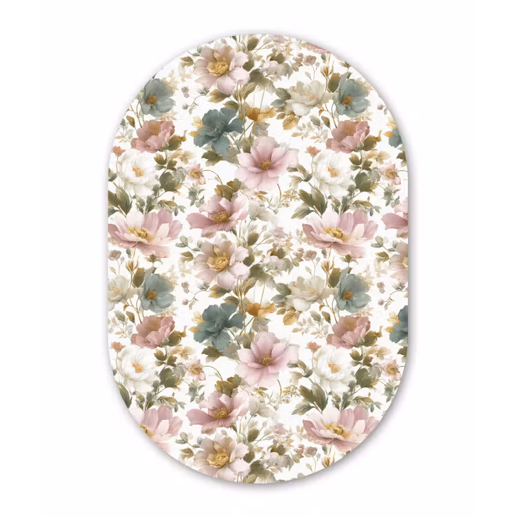 Bloemen - Patroon - Pastel Wandcirkel Ovaal Forex klein 630 -3d