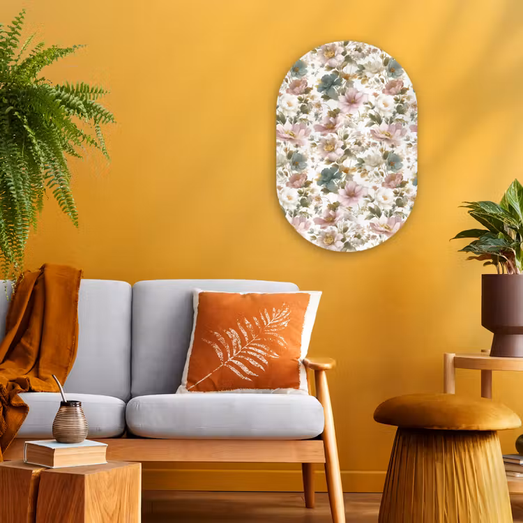 Bloemen - Patroon - Pastel Wandcirkel Ovaal Forex klein 630 -sfeer4