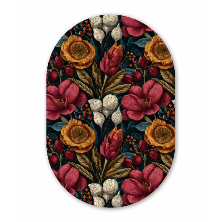 Bloemen - Patroon - Rood - Goud Wandcirkel Ovaal Forex klein 630 -3d