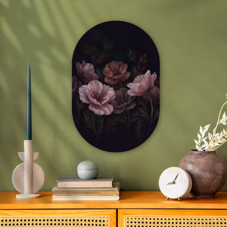 Bloemen - Natuur - Roze - Donker - Modern Wandcirkel Ovaal Forex klein -sfeer2