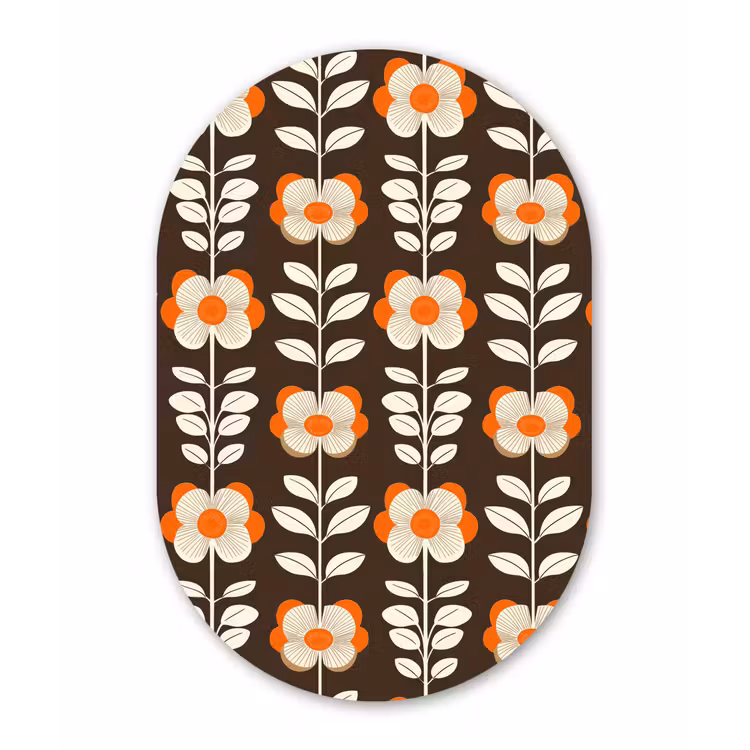 Bloemen - Retro - Bruin Wandcirkel Ovaal Forex klein 630 -3d