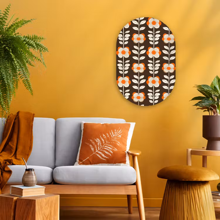 Bloemen - Retro - Bruin Wandcirkel Ovaal Forex klein 630 -sfeer4