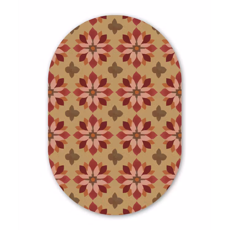 Bloemen - Retro - Groen Wandcirkel Ovaal Forex klein 630 -3d