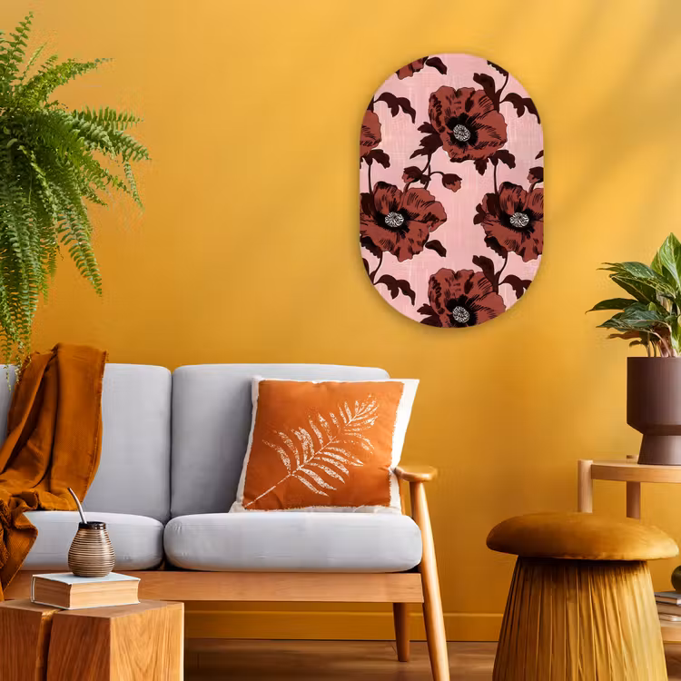 Bloemen - Retro - Rood Wandcirkel Ovaal Forex klein 630 -sfeer4