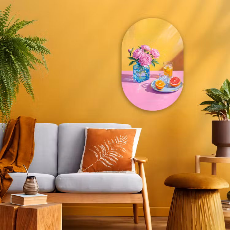 Forexbild Oval - Blumen – Rosa – Modern - Bloemen - Roze - Modern Wandcirkel Ovaal Forex klein