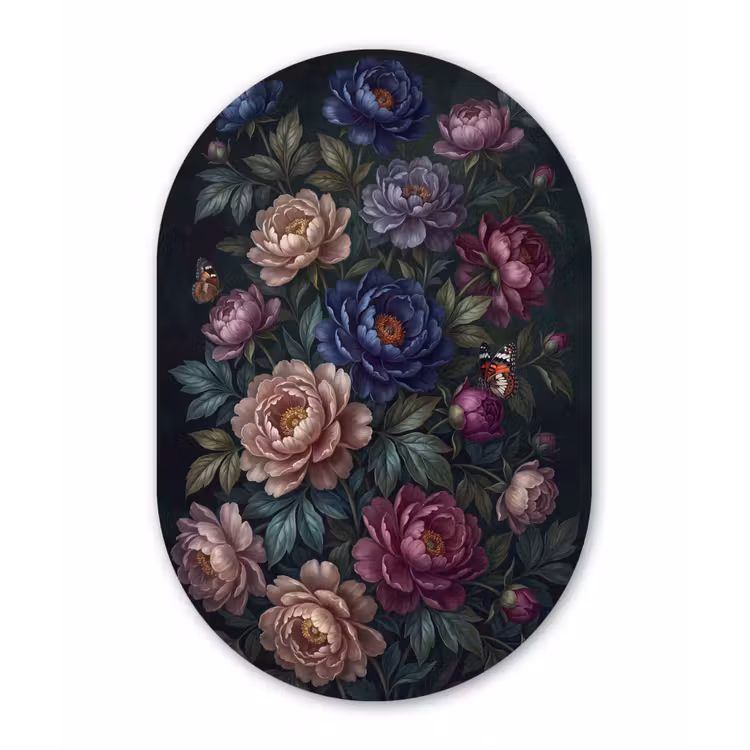 Bloemen - Vlinder - Natuur - Modern - Paars Wandcirkel Ovaal Forex klein -3d