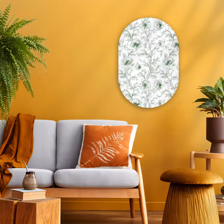 Bloemen - Getekend - Groen Wandcirkel Ovaal Forex klein 630 -sfeer4