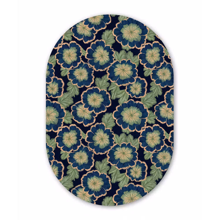 Bloemen - Borduurwerk - Patroon - Blauw - Groen Wandcirkel Ovaal Forex klein 630 -3d