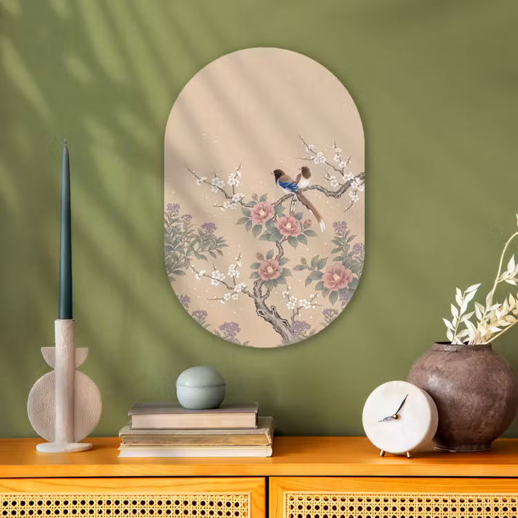 Bloemen - Vogels - Bloemen Wandcirkel Ovaal Forex klein -sfeer2