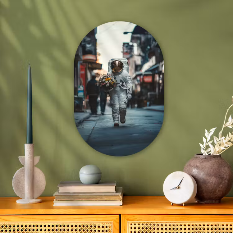 Boeket - Bloemen - Kleurrijk - Astronaut Wandcirkel Ovaal Forex klein -sfeer2