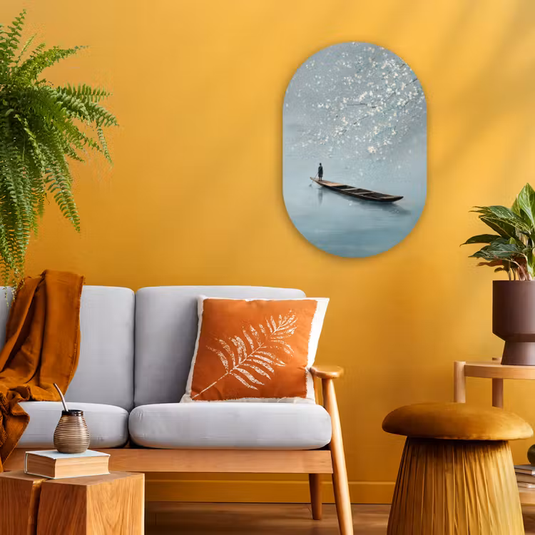 Bloesems - Minimalistisch - Wateroppervlak - Boot Wandcirkel Ovaal Forex klein -sfeer4