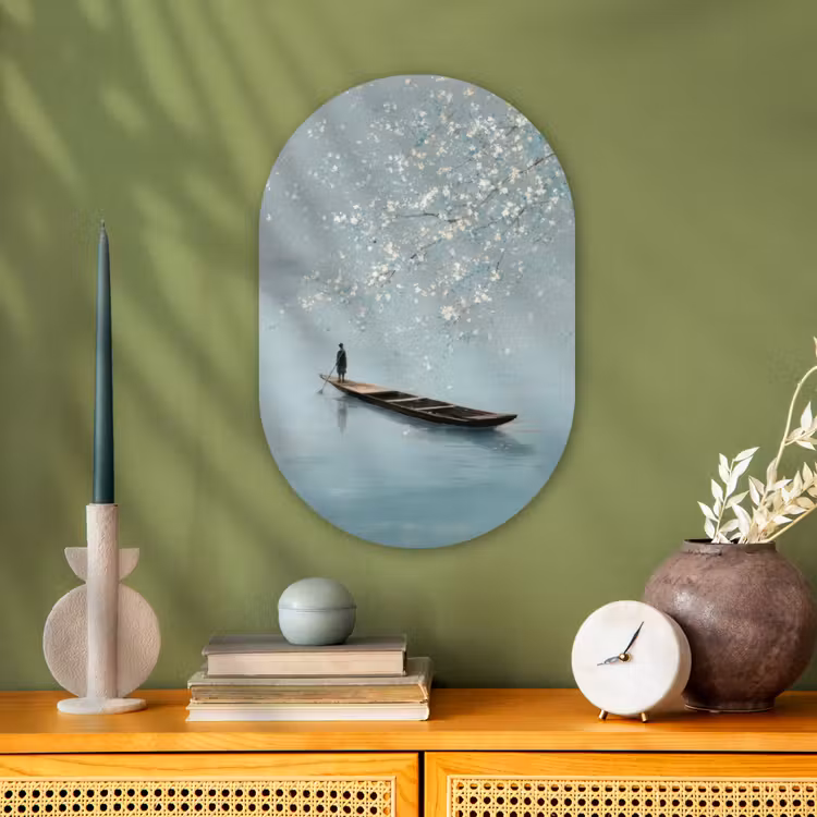 Bloesems - Minimalistisch - Wateroppervlak - Boot Wandcirkel Ovaal Forex klein -sfeer2