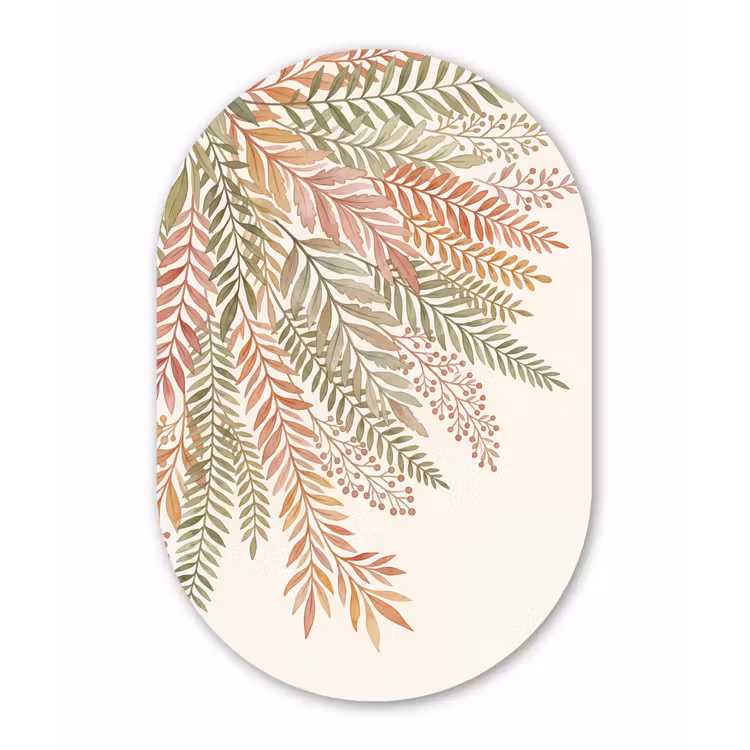 Botanisch - Aquarel - Kleurrijk Wandcirkel Ovaal Forex klein -3d