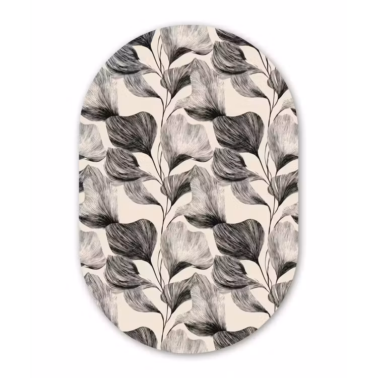 Botanisch - Bladeren - Zwart Wandcirkel Ovaal Forex klein 630 -3d