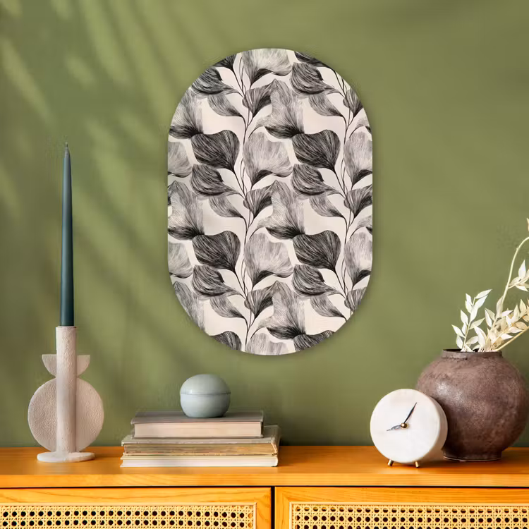 Botanisch - Bladeren - Zwart Wandcirkel Ovaal Forex klein 630 -sfeer2