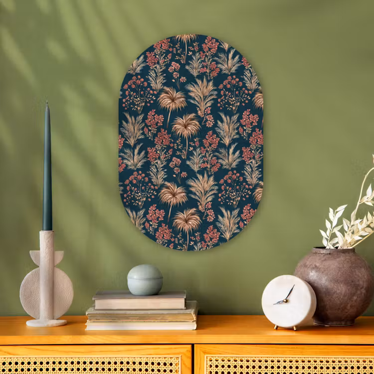 Botanisch - Patroon - Blauw Wandcirkel Ovaal Forex klein 630 -sfeer2
