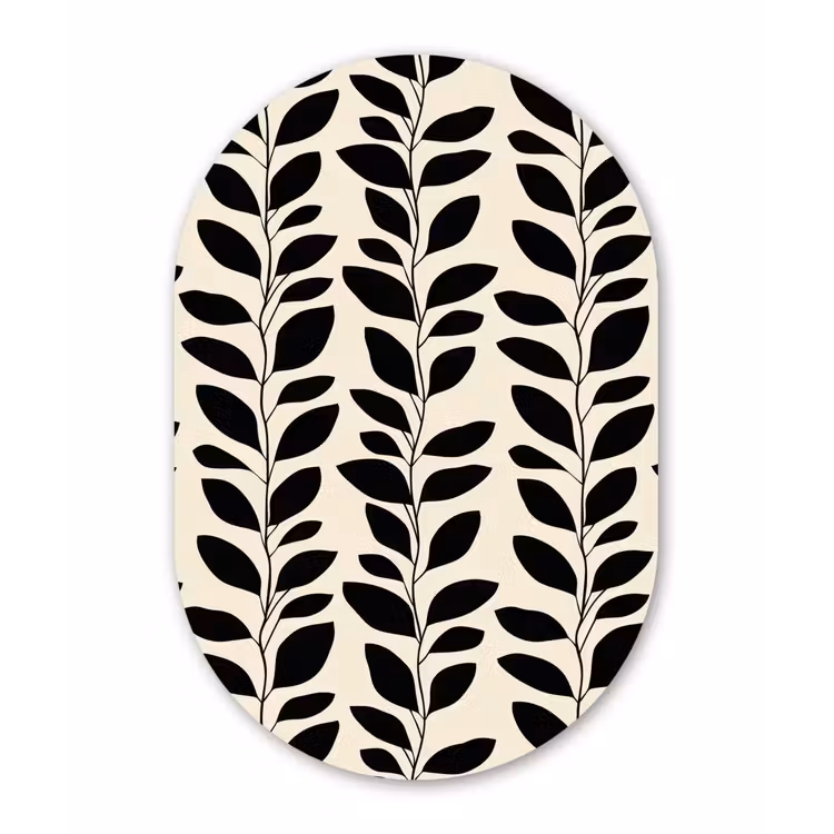 Botanisch - Dessin - Zwart - Beige Wandcirkel Ovaal Forex klein 630 -3d