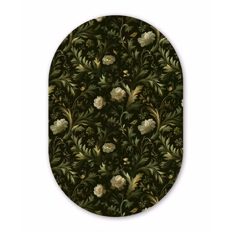 Botanisch - Naadloos - Bloemen Wandcirkel Ovaal Forex klein 630 -3d