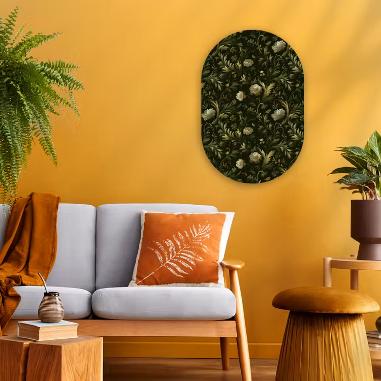 Botanisch - Naadloos - Bloemen Wandcirkel Ovaal Forex klein 630 -sfeer4