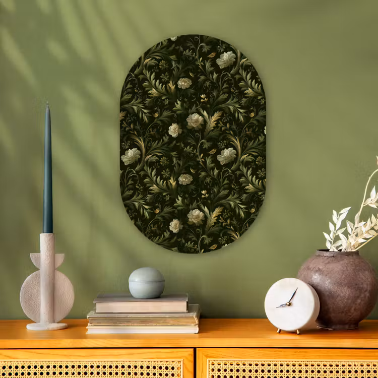 Botanisch - Naadloos - Bloemen Wandcirkel Ovaal Forex klein 630 -sfeer2