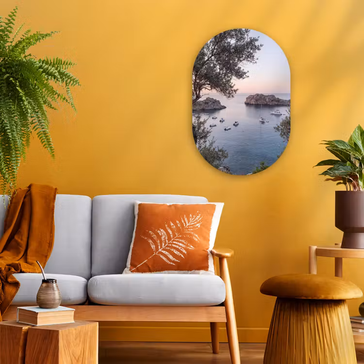 Forexbild Oval - Bucht – Boote – Sonnenuntergang - Baai - boten - zonsondergang Wandcirkel Ovaal Forex klein