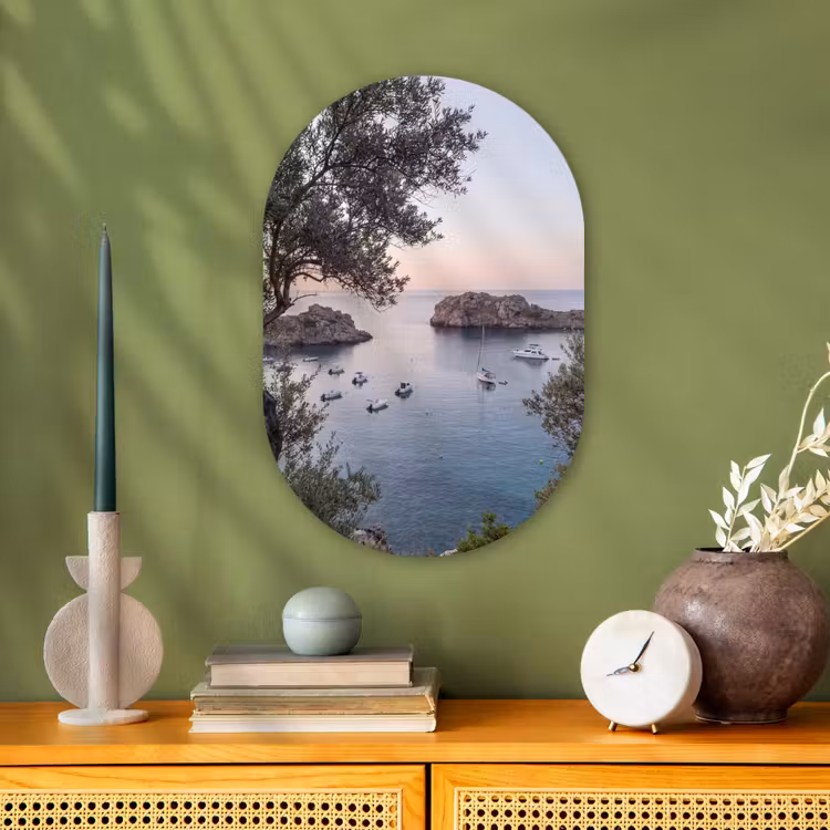 Forexbild Oval - Bucht – Boote – Sonnenuntergang - Baai - boten - zonsondergang Wandcirkel Ovaal Forex klein