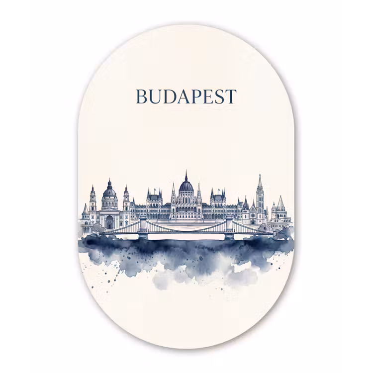 Boedapest - Skyline - Architectuur - Aquarel - Blauw Wandcirkel Ovaal Forex klein -3d
