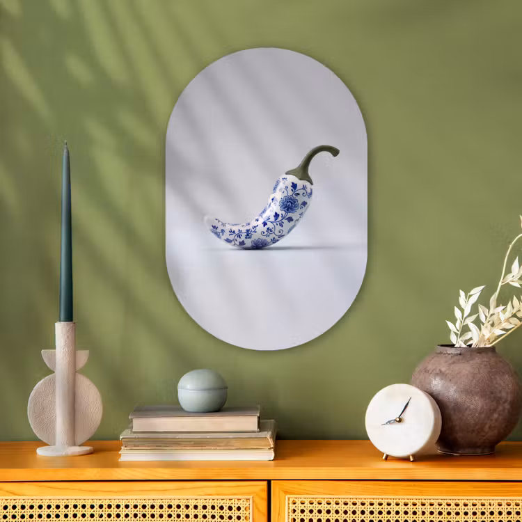 Chilipeper - Keramiek - Blauw Wandcirkel Ovaal Forex klein -sfeer2