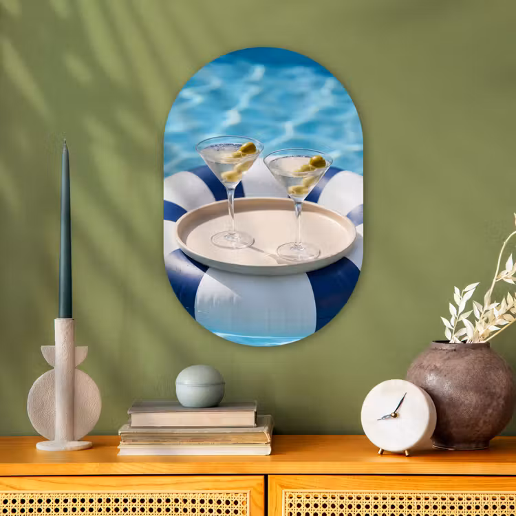 Cocktail - Zwembad - Zomer - Blauw Wandcirkel Ovaal Forex klein -sfeer2