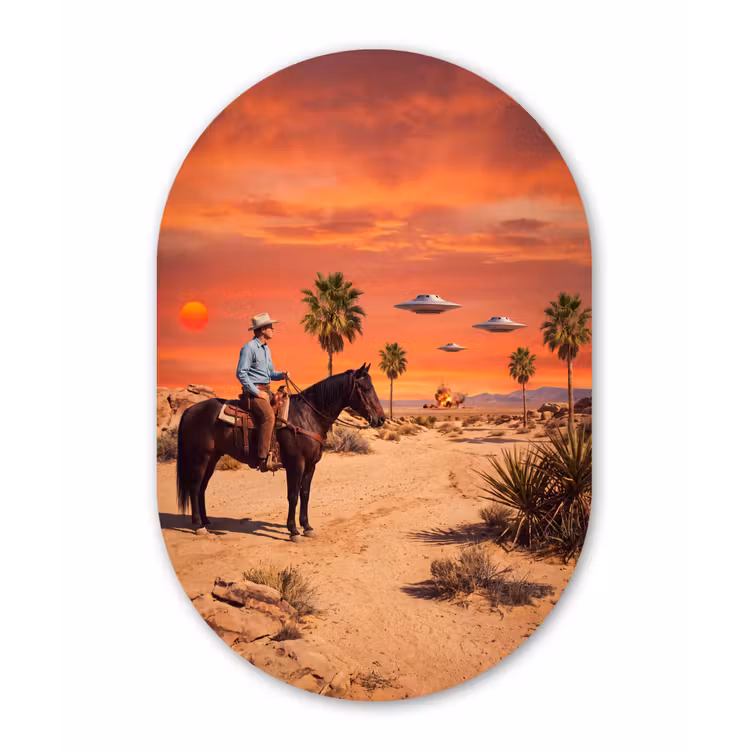 Forexbild Oval - Cowboy – Pferd – Wüste - Cowboy - Paard - Woestijn Wandcirkel Ovaal Forex klein
