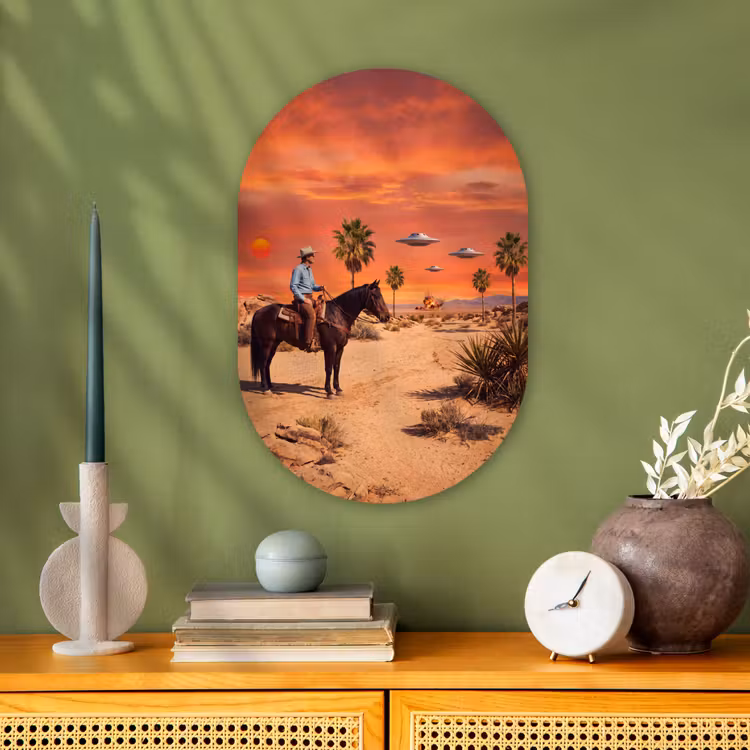 Forexbild Oval - Cowboy – Pferd – Wüste - Cowboy - Paard - Woestijn Wandcirkel Ovaal Forex klein