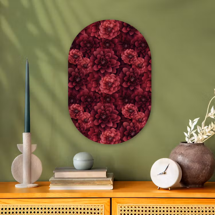 Dahlias - Bloemen - Rood Wandcirkel Ovaal Forex klein 630 -sfeer2