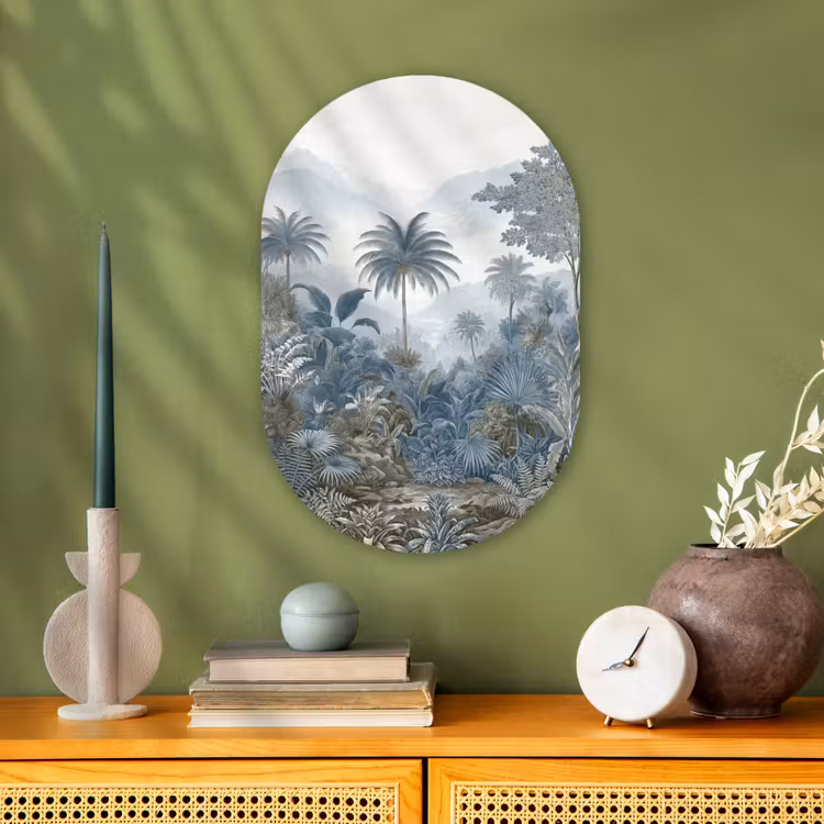 Jungle - Modern - Blauw - Groen Wandcirkel Ovaal Forex klein -sfeer2