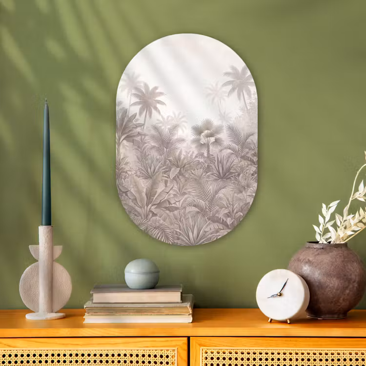 Jungle - Tropisch - Natuur -Vintage - Beige Wandcirkel Ovaal Forex klein -sfeer2