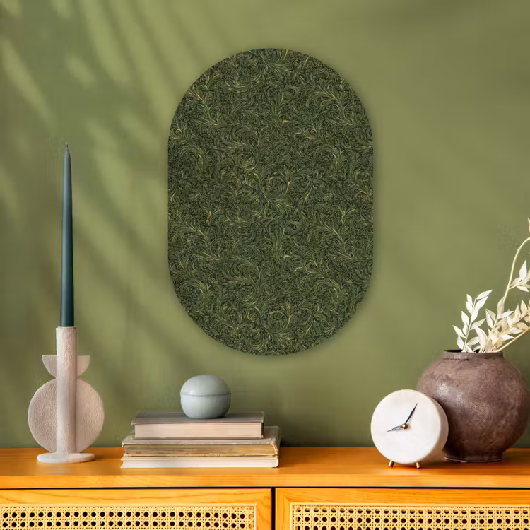 Donker - Groen - Krullend - Botanisch Wandcirkel Ovaal Forex klein 630 -sfeer2