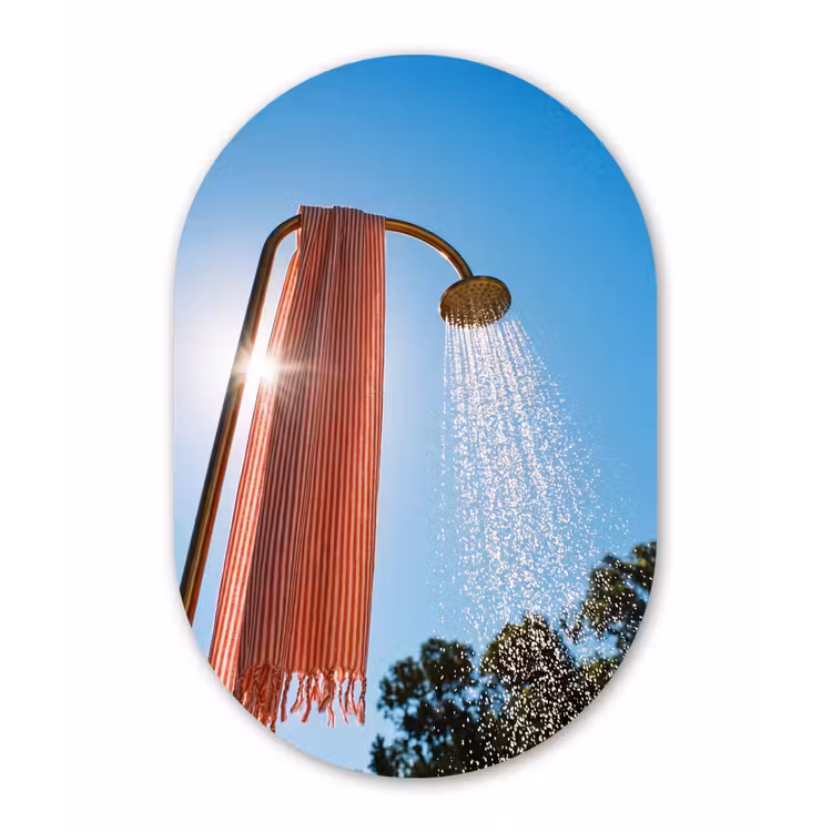 Douche - Water - Zomer - Blauw Wandcirkel Ovaal Forex klein -3d