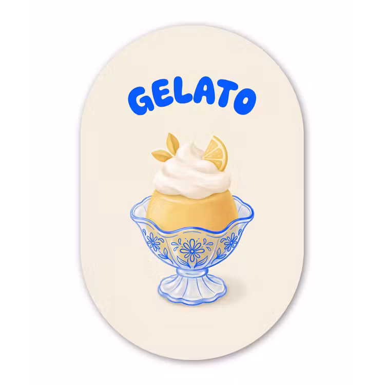 IJs - Citroen - Illustratie - Geel - Dessert Wandcirkel Ovaal Forex klein -3d
