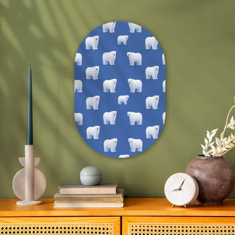 IJsbeer - Patroon - Blauw Wandcirkel Ovaal Forex klein 630 -sfeer2