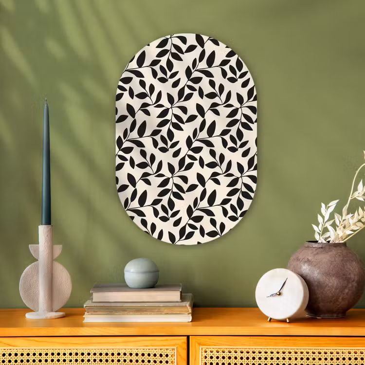 Elegant - Patroon - Zwart - Beige Wandcirkel Ovaal Forex klein 630 -sfeer2
