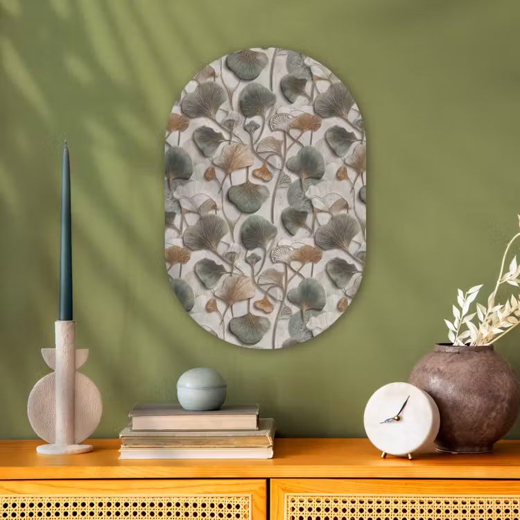 Elegant - Bladeren - Groen Wandcirkel Ovaal Forex klein 630 -sfeer2
