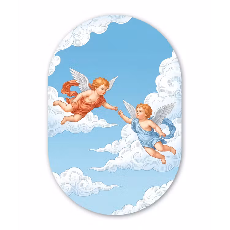 Engel - Vliegend - Klassiek - Blauw Wandcirkel Ovaal Forex klein -3d