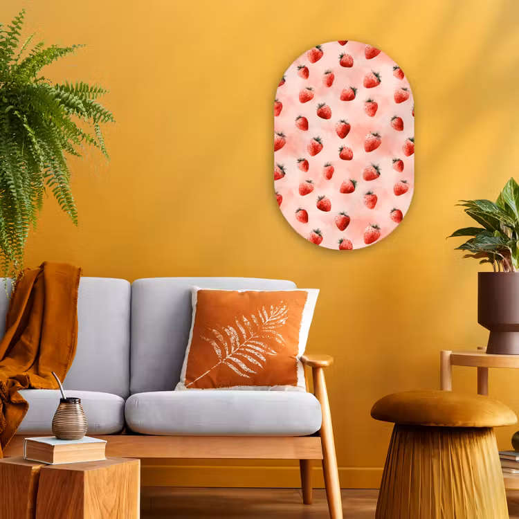 Aardbei - Patroon - Roze Wandcirkel Ovaal Forex klein 630 -sfeer4
