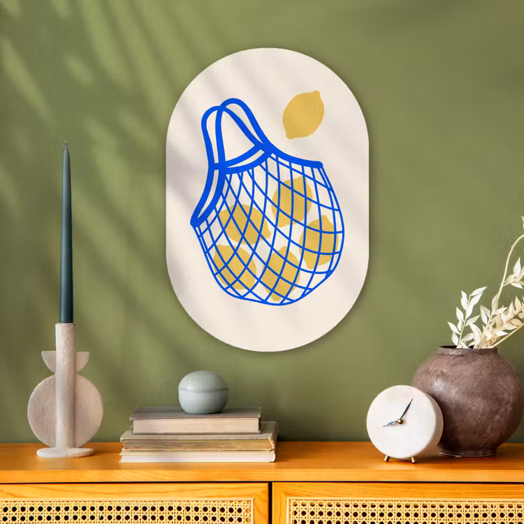 Eten - Citroen - Boodschappen - Abstract - Geel - Blauw Wandcirkel Ovaal Forex klein -sfeer2
