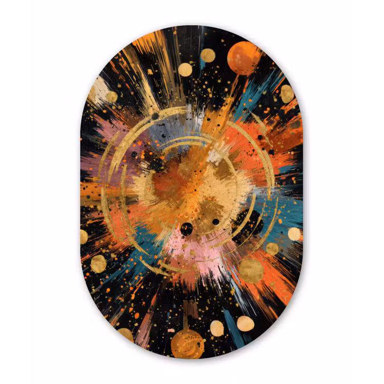 Explosie - Verfstructuur - Goud - Abstract Wandcirkel Ovaal Forex klein -3d